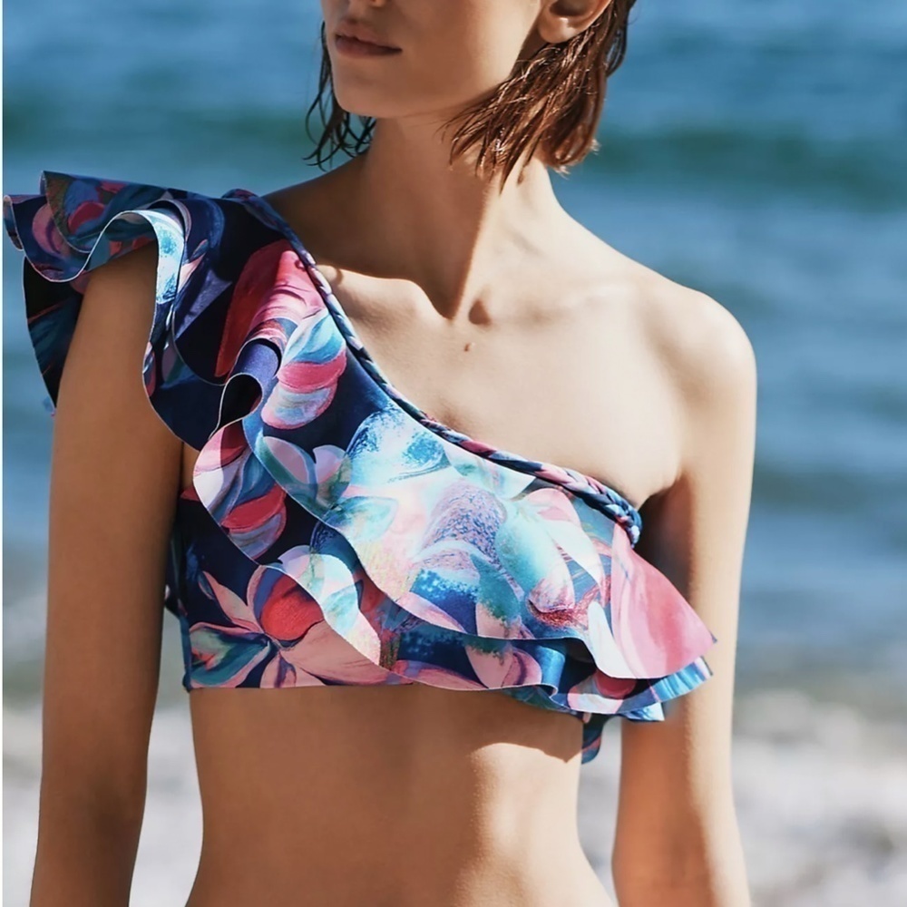 NWT Boamar Anthropologie Magical Ruffle Watercolor Vibes Bikini Top Sz S